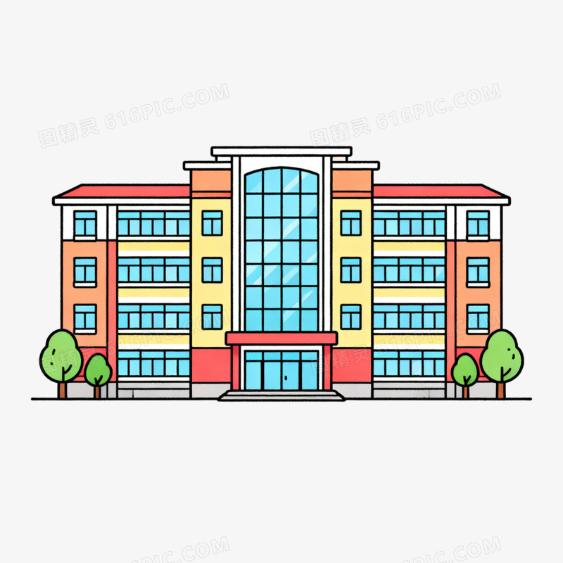 卡通手绘学校建筑大楼免抠元素