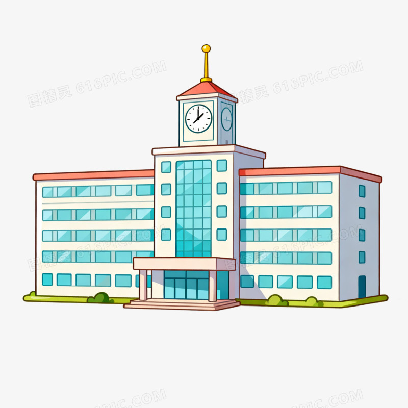 手绘卡通风格教学楼楼房建筑免抠元素