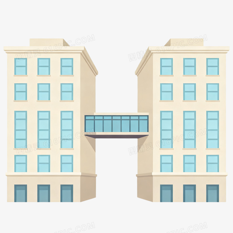 手绘卡通风格楼房建筑免抠元素