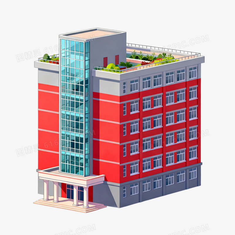 手绘卡通风格教学楼楼房建筑免抠元素