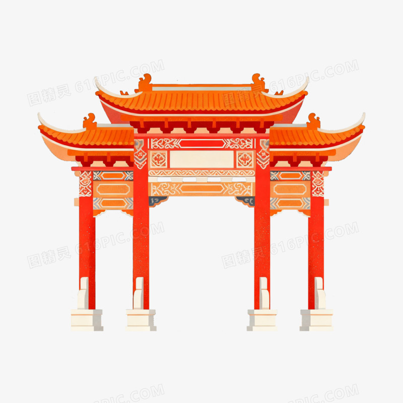 扁平风中式牌坊建筑免抠元素