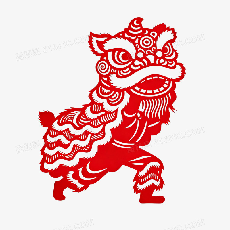 扁平风红色舞狮剪影免抠元素