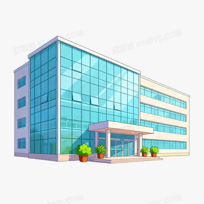 手绘卡通风格楼房建筑免抠元素