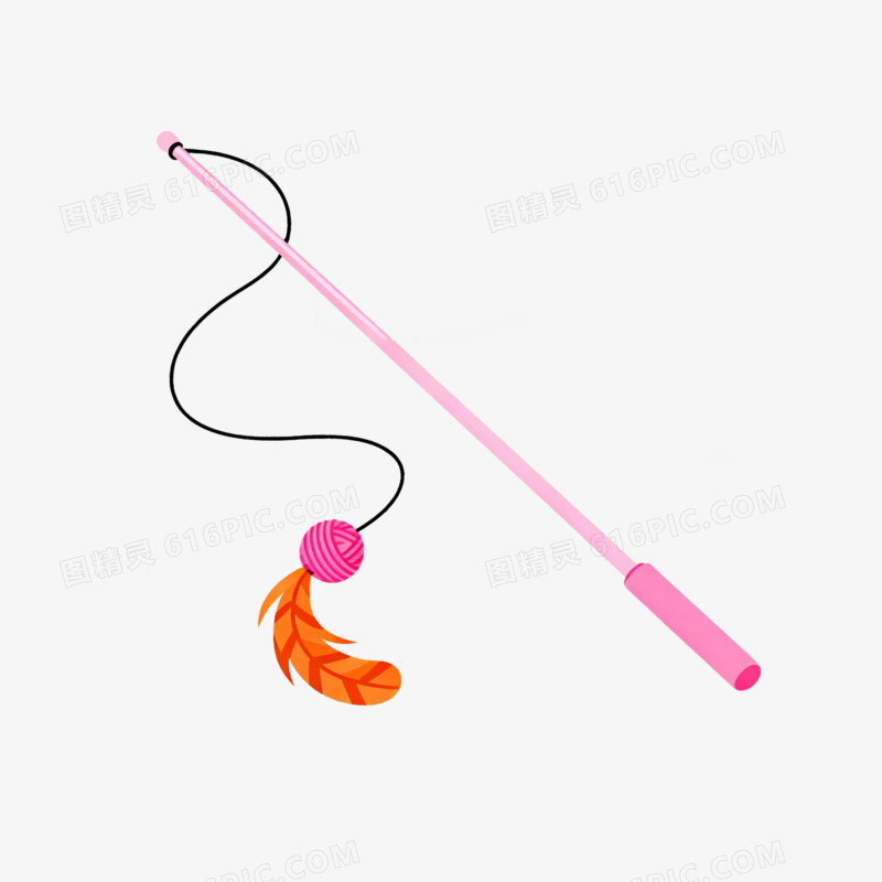 扁平风粉色长逗猫棒免抠元素