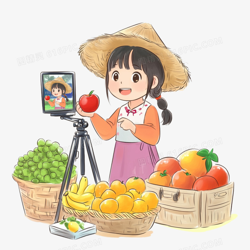 卡通手绘直播间农产品直播带货免抠元素