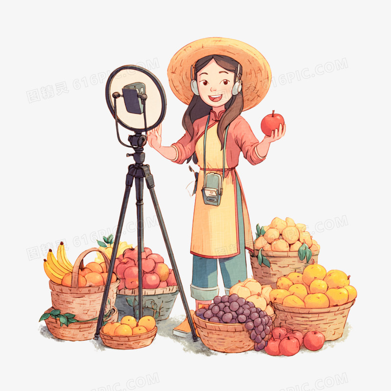 卡通手绘直播间农产品直播带货免抠元素