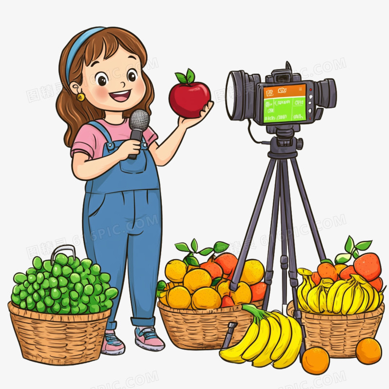 卡通手绘直播间农产品直播带货免抠元素