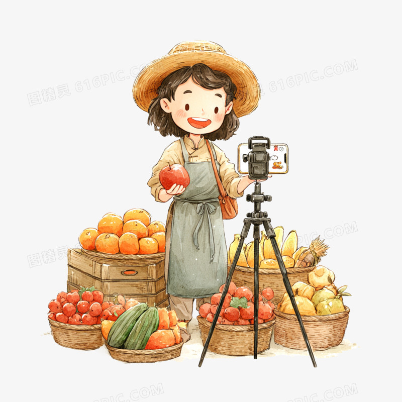 卡通手绘直播间农产品直播带货免抠元素