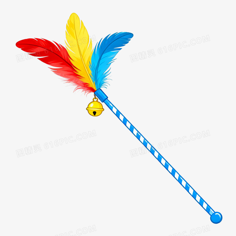 卡通一个彩色羽毛逗猫棒免抠元素