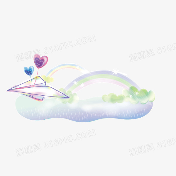 背景元素 卡通 彩虹纸飞机 气球 淡彩背景