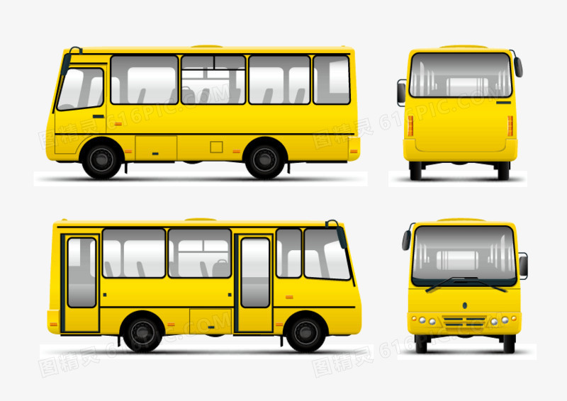 公交车  黄色车 交通工具 矢量图