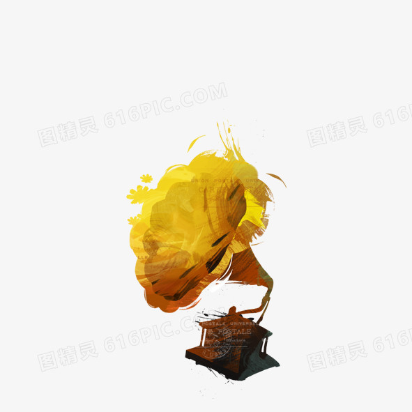 可爱卡通素描留声机