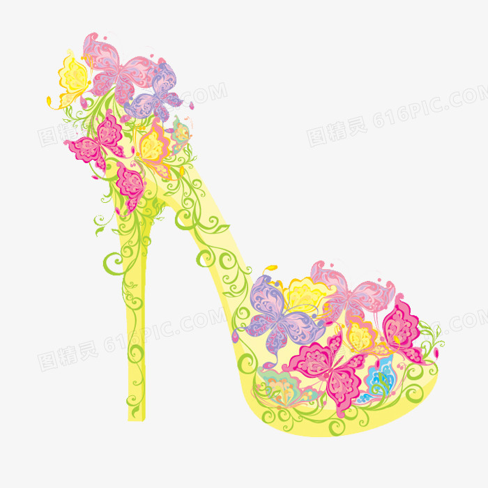黄色欧式创意花朵装饰图精灵为您提供美丽高跟鞋免费下载,本设计作品