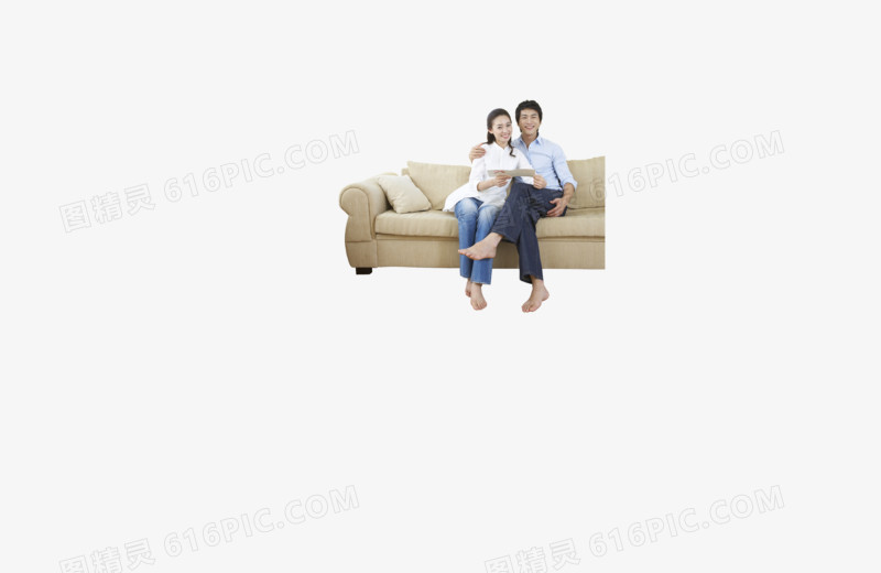 坐在沙发的夫妻，情侣，两个人，家庭