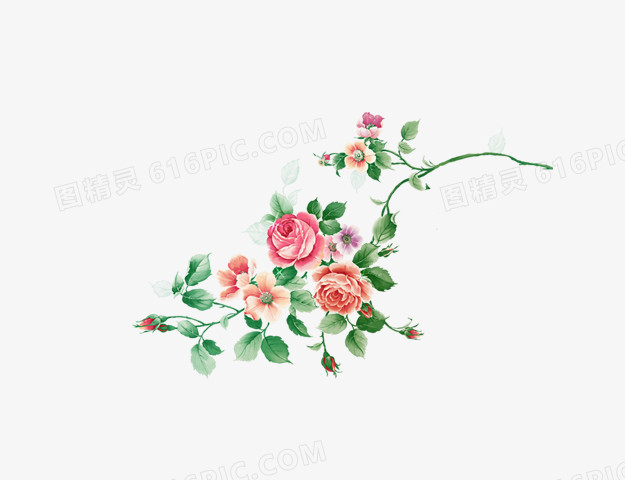 花朵玫瑰金绿色藤蔓玫瑰png绿色藤蔓红玫瑰边框海报背景pngcdr粉色