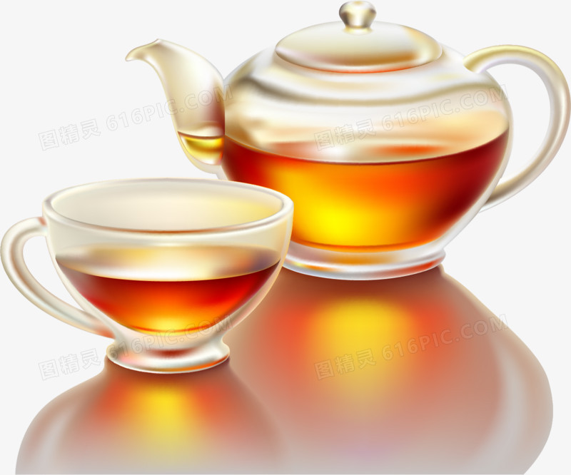 逼真茶壶茶杯矢量素材,