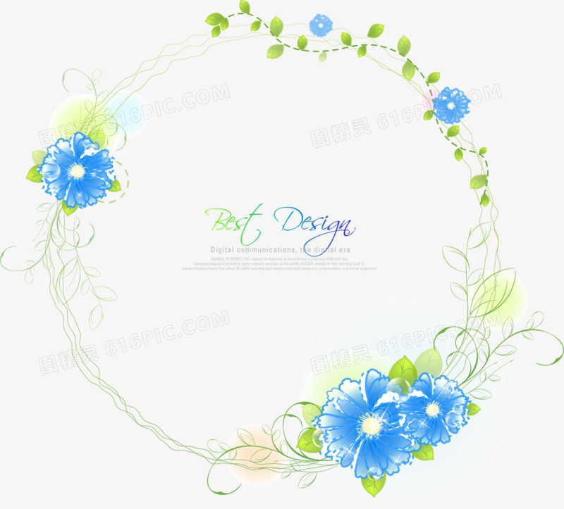 手绘蓝色花朵花圈图案