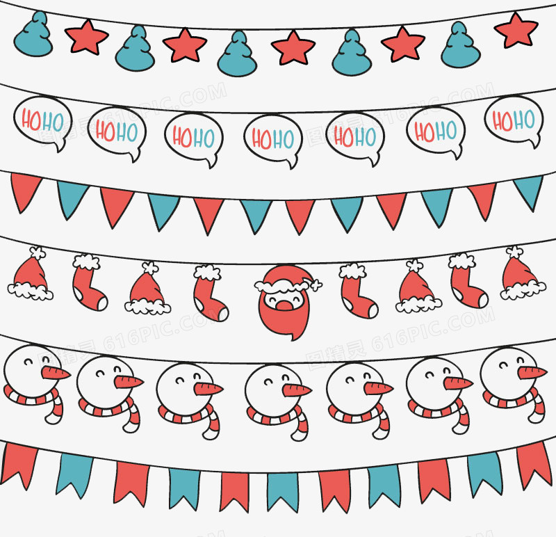 6款卡通圣诞吊旗设计矢量素材