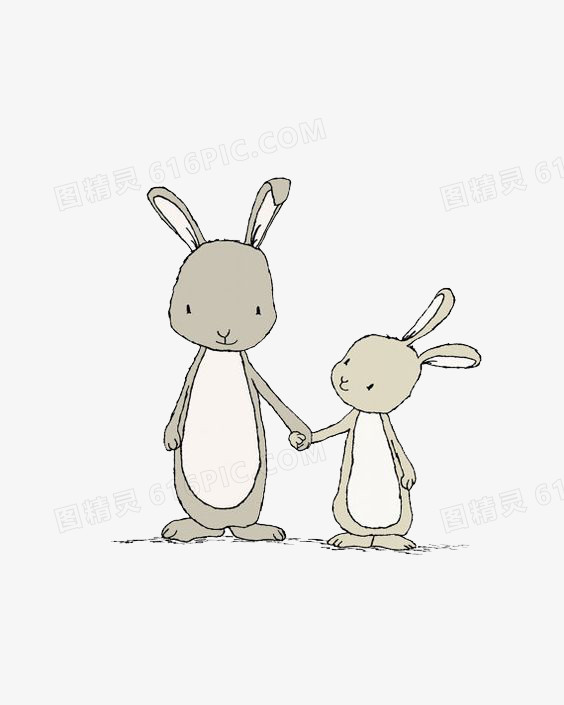 彩铅手绘简单插画兔子拉手