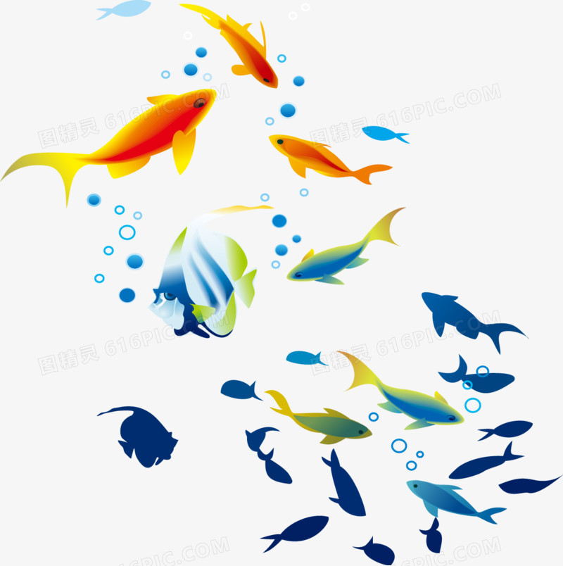 手绘彩色小鱼气泡图案