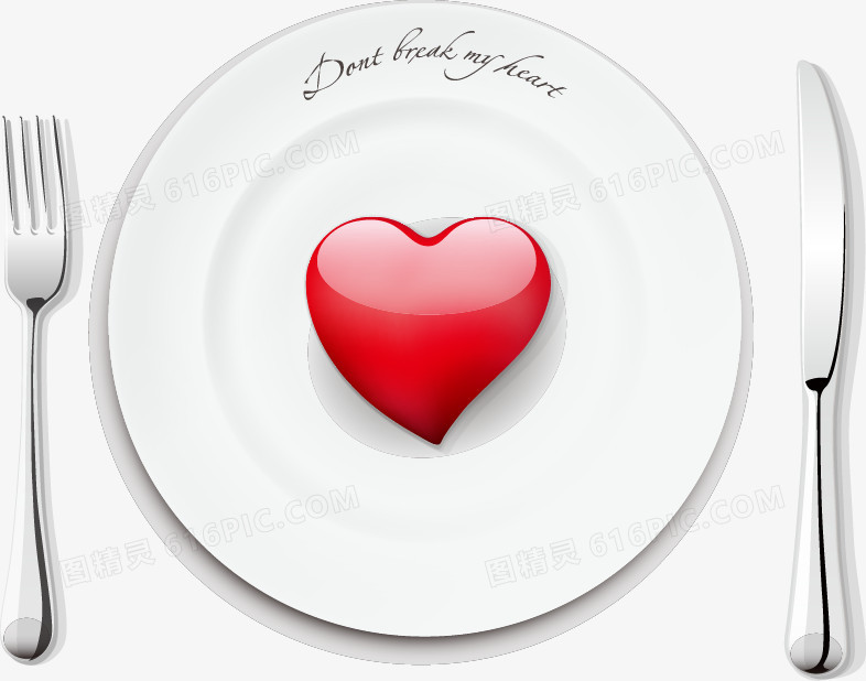 手绘红色心形餐盘图案