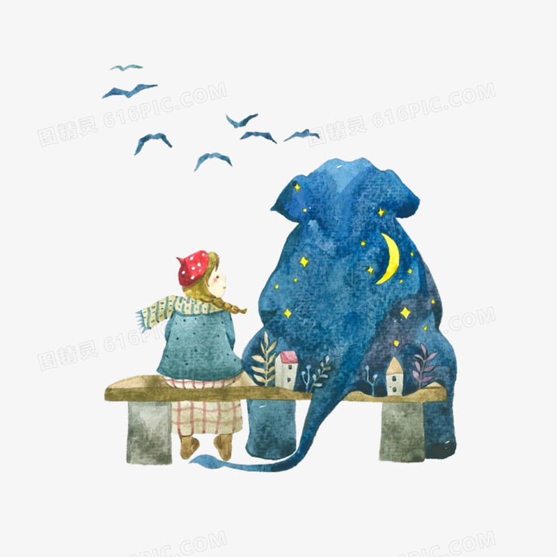 星空大象与少女