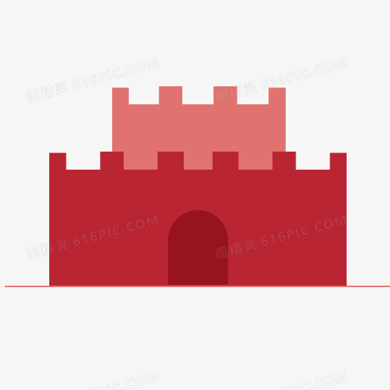 ps画出的红色扁平化城墙房子