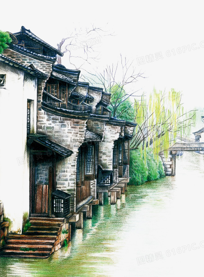 古老建筑插画手绘