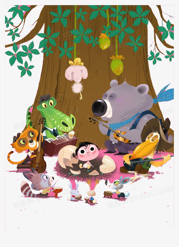 卡通可爱儿童插画童话卡通插画森林聚会图精灵为您提供森林小动物免费