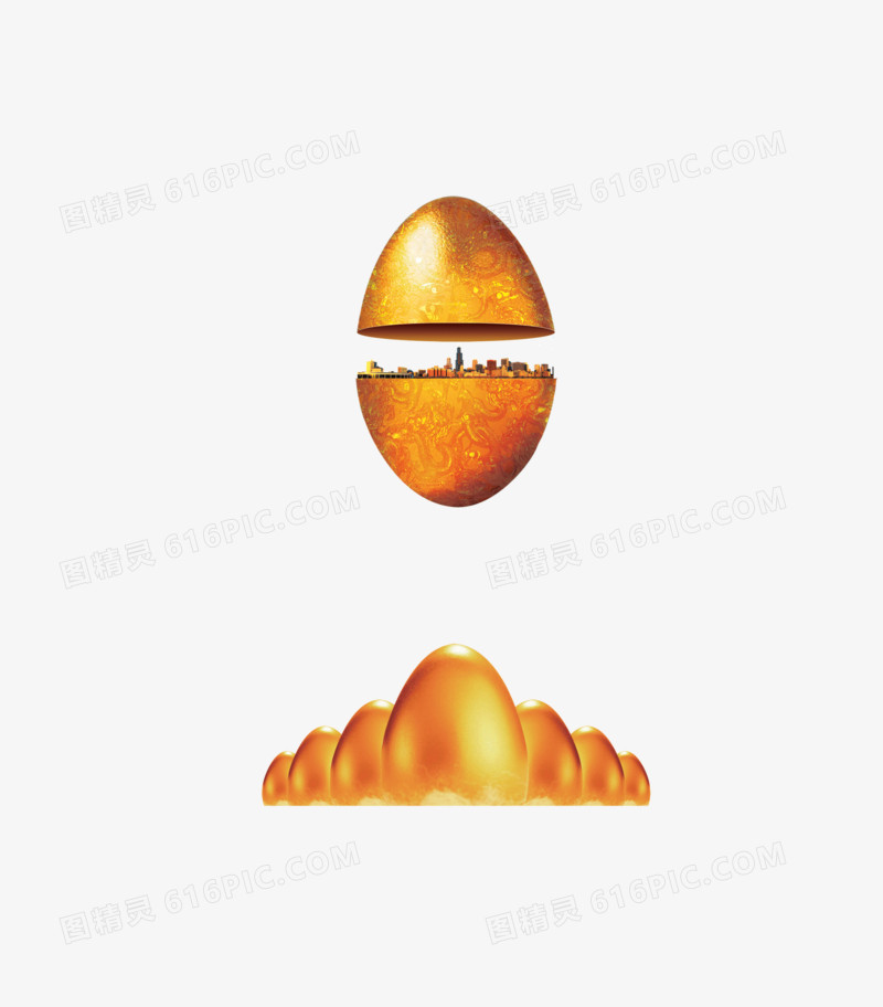 金蛋堆上悬浮着一个打开的金蛋