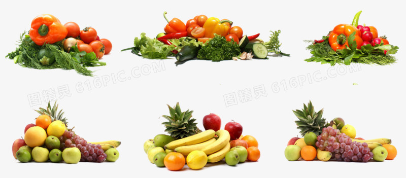 几堆水果蔬菜
