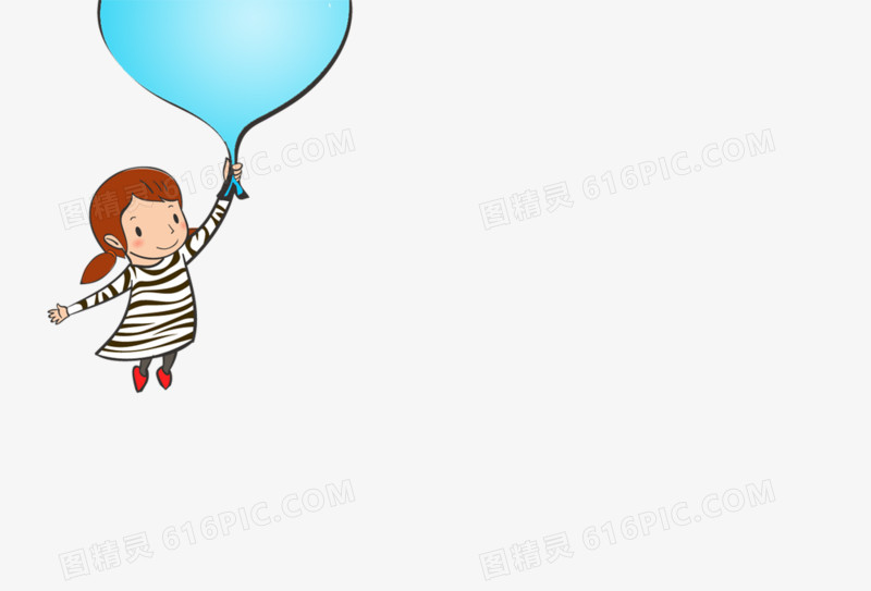卡通手绘抓气球的女孩