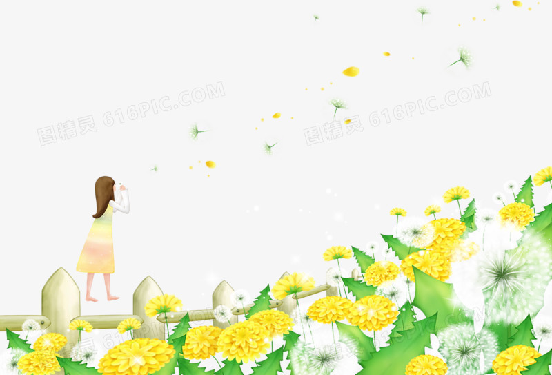 卡通小女孩和花朵