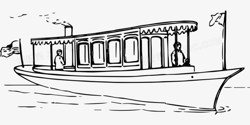旅游的游船png游船拱桥png中秋赏月游船手绘卡通元素pngpsd游船风景