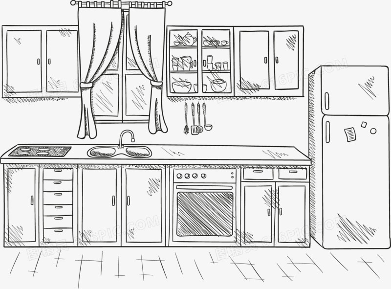 关键词:家具家电厨房黑白矢量图精灵为您提供黑白线稿厨房免费下载,本