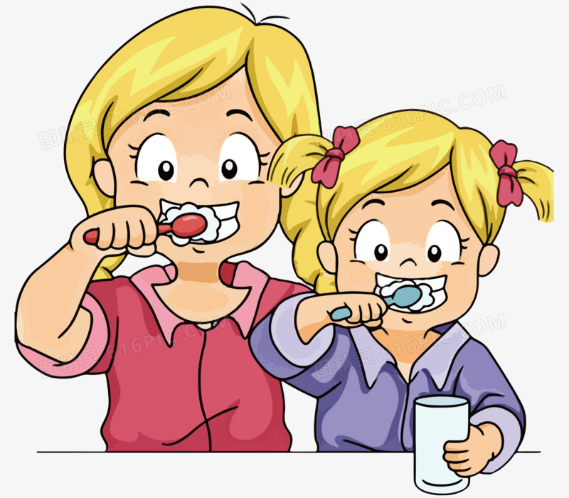 卡通姐妹在刷牙矢量