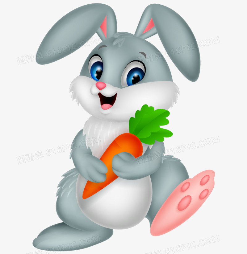 手绘抱红萝卜卡通兔子