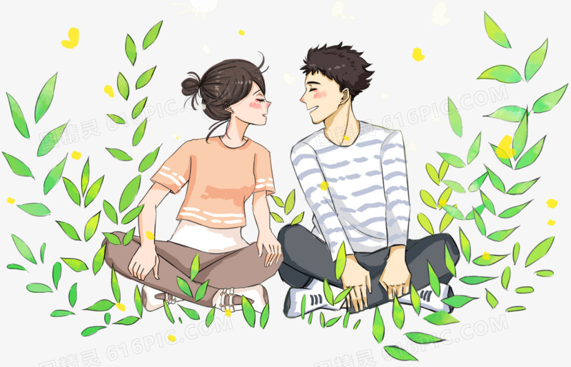 对视的情侣小清新插画