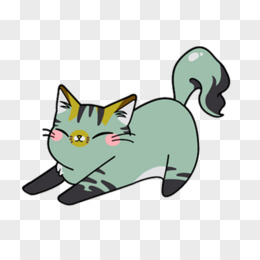 伸懒腰的卡通小猫咪元素