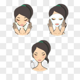 卡通适用美容护肤护肤品手绘插画pngpsd卡通美妆护肤清洁美女pngai
