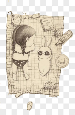 手绘女孩与兔子