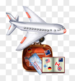 飞机下的箱子和护照插画