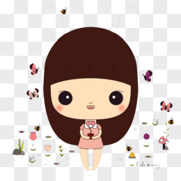 康乃馨母爱捧花插花文艺卡片水墨水彩碎花礼物pngpsd卡通手绘女孩送花
