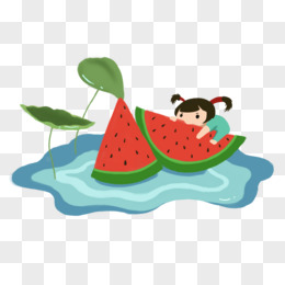 卡通简约可爱夏季小孩吃西瓜