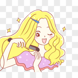 少女护发美容手绘卡通元素