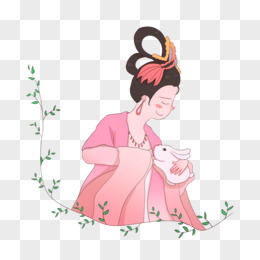 手绘中秋节之嫦娥玉兔插画风