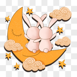 手绘中秋之月亮上的小兔子