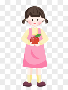 平安夜之手绘卡通女孩吃半块苹果