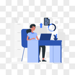 使用电脑办公的商务女性扁平插画场景元素