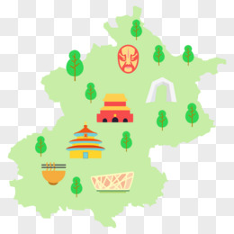 绿色扁平创意北京旅游地图元素
